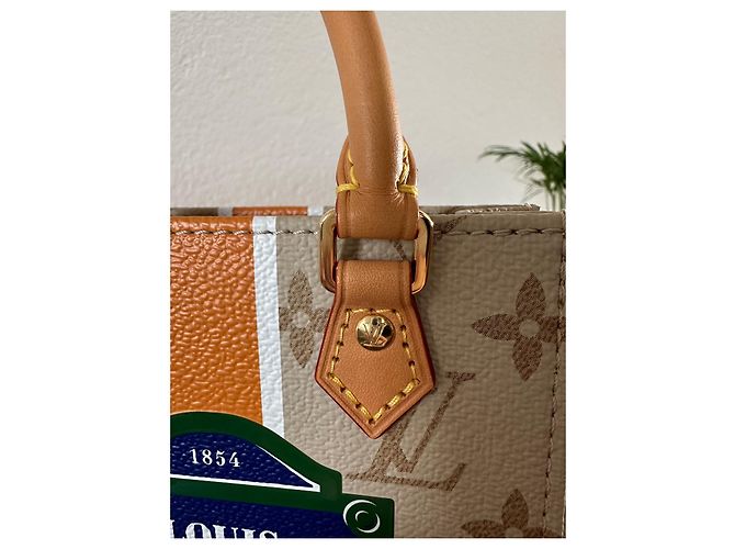 Neverfull Louis Vuitton Petit Sac Plat Monopaname Beige Pelle - vista 9
