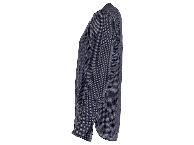 Saint Laurent Button-Down Polka Dot Shirt in Navy Blue Cotton - view 2