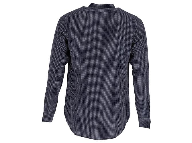 Saint Laurent Button-Down Polka Dot Shirt in Navy Blue Cotton - view 3