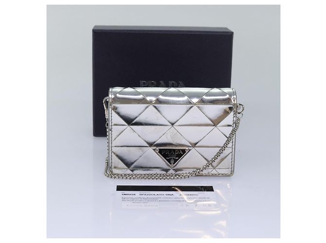 PRADA Bolsa de Ombro Poche Triângulo Painel Prata Auth 84299 - vista 12