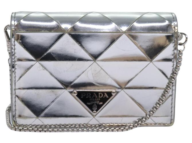 PRADA Bolsa de Ombro Poche Triângulo Painel Prata Auth 84299 - vista 13