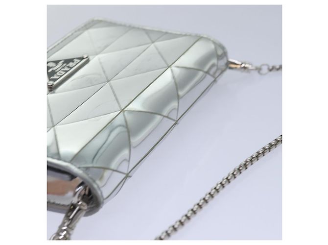 PRADA Bolsa de Ombro Poche Triângulo Painel Prata Auth 84299 - vista 6