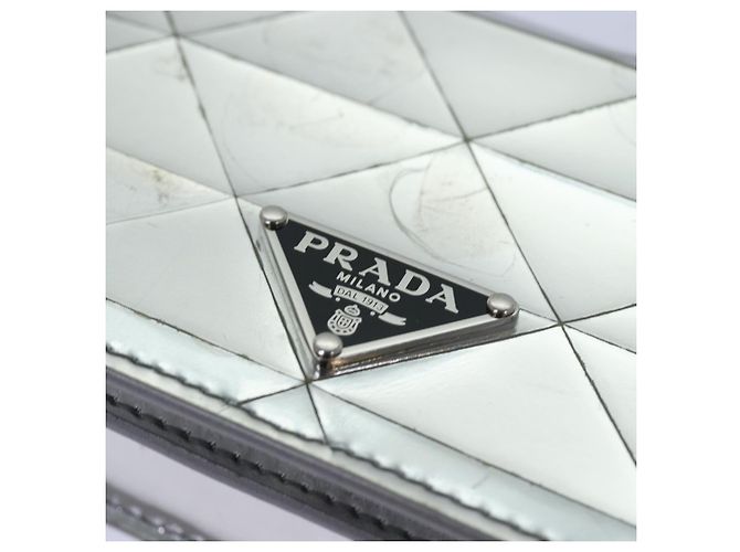 PRADA Bolsa de Ombro Poche Triângulo Painel Prata Auth 84299 - vista 9
