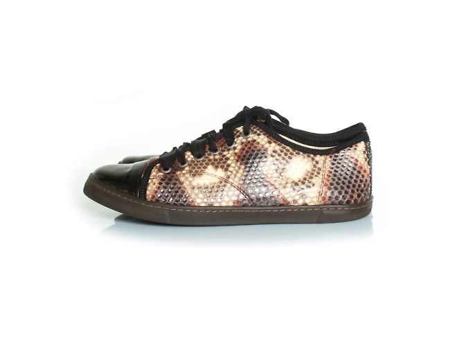 Lanvin, baskets en python avec bout en cuir verni Marron Noir - vue 2