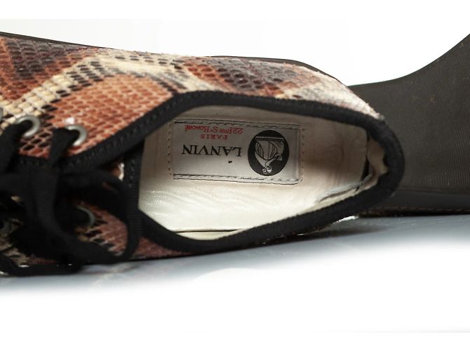 Lanvin, baskets en python avec bout en cuir verni Marron Noir - vue 8