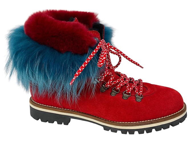 Mr & Mrs italy Sig. e Sig.ra Italia Stivali in suede foderati in shearling con bordo in pelliccia di volpe rossa / blu - vista 2