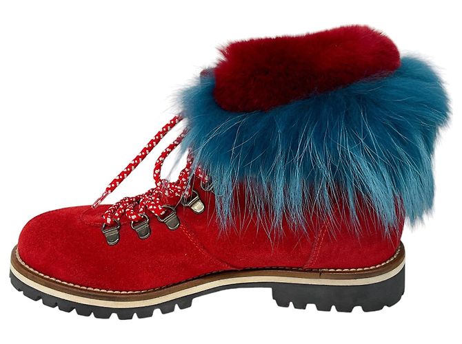 Mr & Mrs italy Sig. e Sig.ra Italia Stivali in suede foderati in shearling con bordo in pelliccia di volpe rossa / blu - vista 3