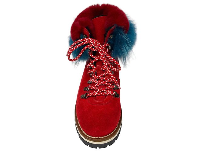 Mr & Mrs italy Sig. e Sig.ra Italia Stivali in suede foderati in shearling con bordo in pelliccia di volpe rossa / blu - vista 4