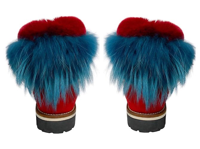 Mr & Mrs italy Sig. e Sig.ra Italia Stivali in suede foderati in shearling con bordo in pelliccia di volpe rossa / blu - vista 6