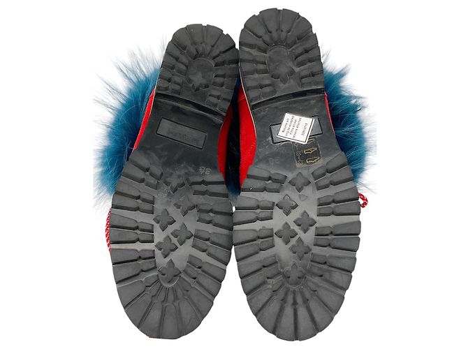 Mr & Mrs italy Sig. e Sig.ra Italia Stivali in suede foderati in shearling con bordo in pelliccia di volpe rossa / blu - vista 7