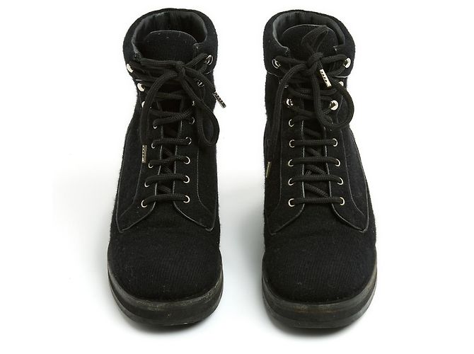 Botines Chanel FR38 CC Negro Tweed Botas de Ejército US7.5 - vista 2
