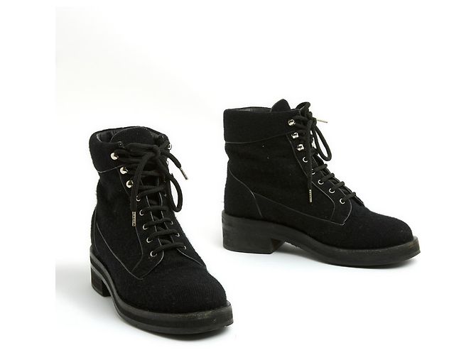 Botines Chanel FR38 CC Negro Tweed Botas de Ejército US7.5 - vista 3