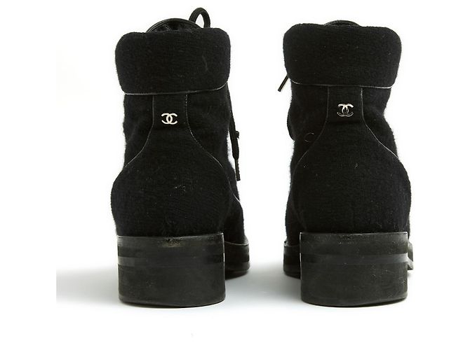Botines Chanel FR38 CC Negro Tweed Botas de Ejército US7.5 - vista 4