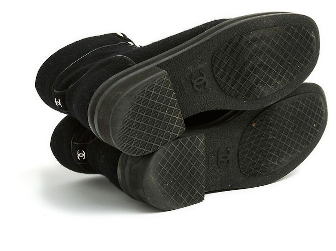 Botines Chanel FR38 CC Negro Tweed Botas de Ejército US7.5 - vista 5