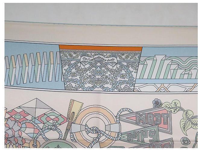 Hermès NOVE LENÇOS HERMES DA SOMBRINHA AO DUEL QUADRADO 90 DUPLO LADO + CAIXA DE LENÇO Branco - vista 19