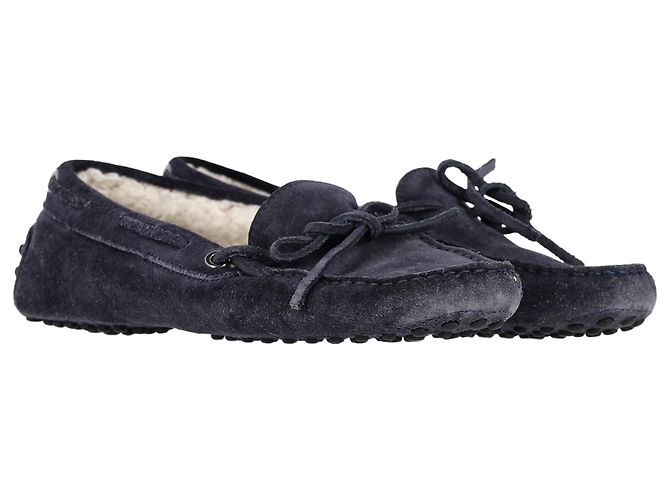 Mocassini in suede blu navy foderati in pelliccia Tod's - vista 3