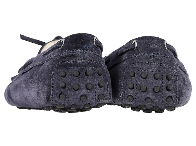 Mocassini in suede blu navy foderati in pelliccia Tod's - vista 4
