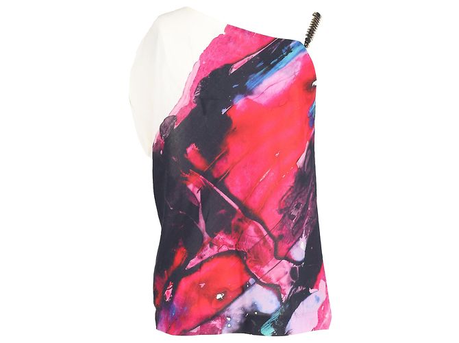 Escada Printed Chain Detail Stap Top in Multicolor Silk - view 3