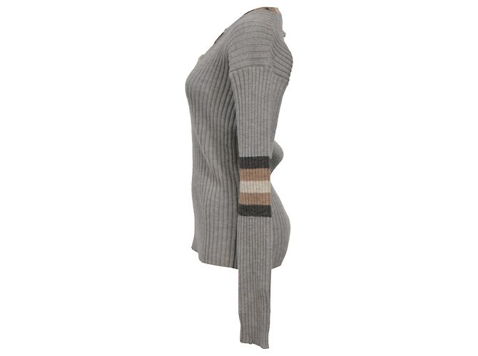 Grau gestrickter V-Ausschnitt Pullover aus Wolle von Jean Paul Gaultier - Ansicht 2