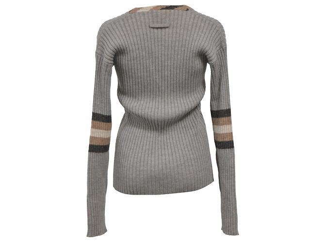 Grau gestrickter V-Ausschnitt Pullover aus Wolle von Jean Paul Gaultier - Ansicht 3