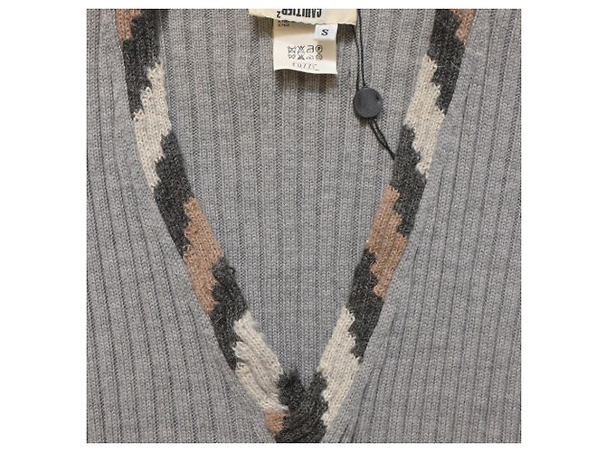 Grau gestrickter V-Ausschnitt Pullover aus Wolle von Jean Paul Gaultier - Ansicht 4