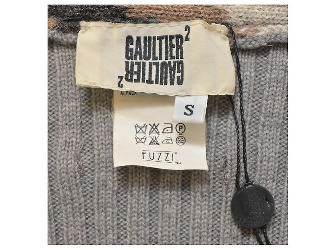 Grau gestrickter V-Ausschnitt Pullover aus Wolle von Jean Paul Gaultier - Ansicht 5