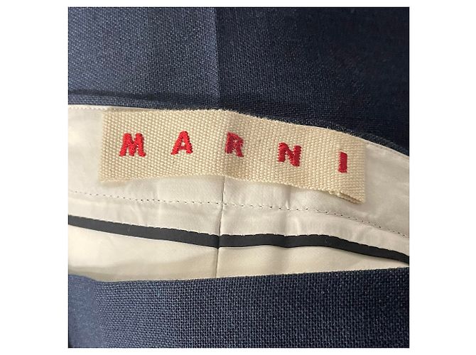 Marni Gerade Bein Hose aus blauer Wolle - Ansicht 3