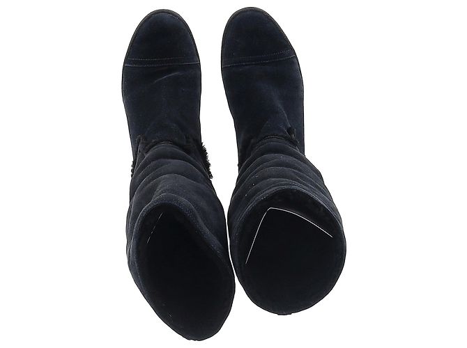 Botas de shearling con logo CC de Chanel en ante azul marino Negro - vista 2