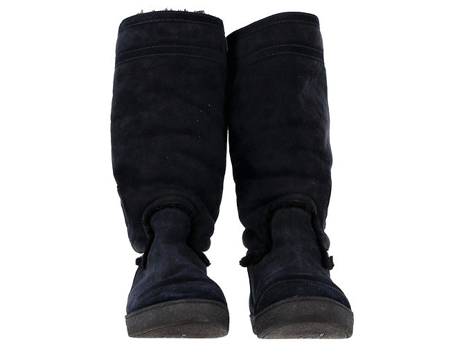 Botas de shearling con logo CC de Chanel en ante azul marino Negro - vista 3
