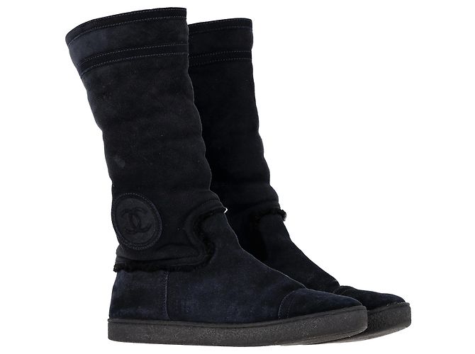 Botas de shearling con logo CC de Chanel en ante azul marino Negro - vista 4
