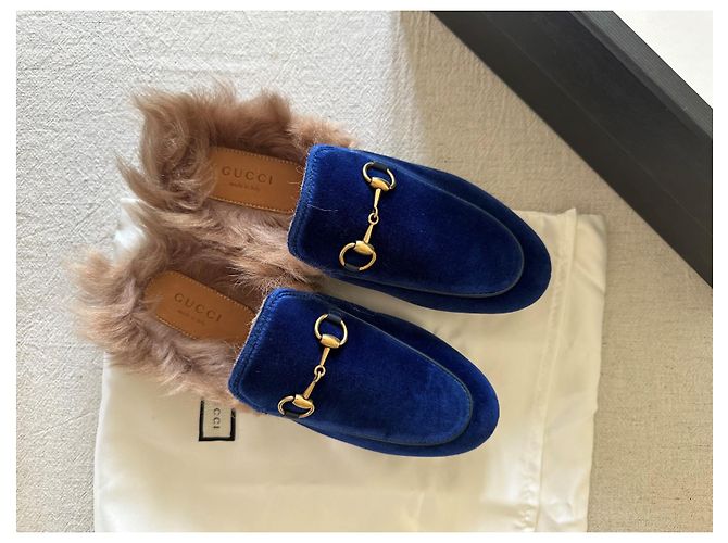GUCCI Princetown Samt Slipper Blau - Ansicht 3