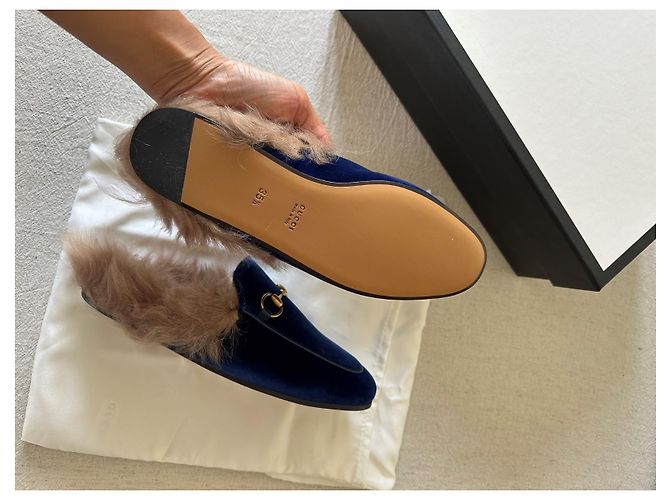 GUCCI Princetown Samt Slipper Blau - Ansicht 4