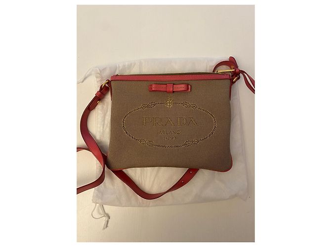 Bolso Prada beige de piel y tela - vista 2