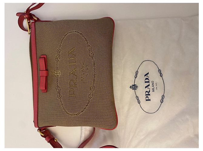 Bolso Prada beige de piel y tela - vista 6