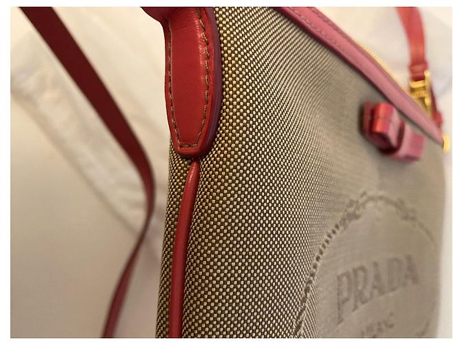Bolso Prada beige de piel y tela - vista 9