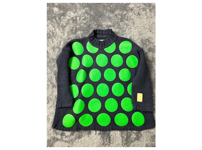 Gestrickter Pullover Giant Pois von Walter Van Beirendonck W&LT aus der Herbst-Winter-Kollektion 1996-1997. Blau Grün - Ansicht 2