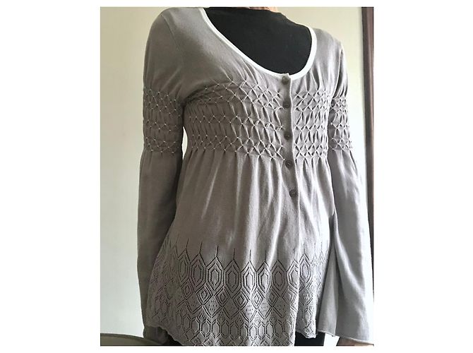 Hellgrauer feiner Stricktop mit Raffung von Massimo Dutti Größe M oder 36-38 Weiß - Ansicht 10