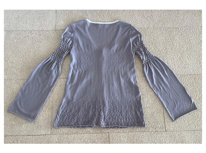Hellgrauer feiner Stricktop mit Raffung von Massimo Dutti Größe M oder 36-38 Weiß - Ansicht 2