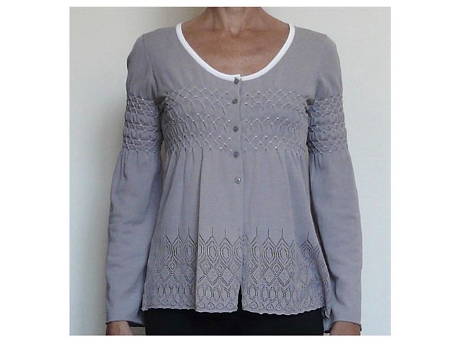 Hellgrauer feiner Stricktop mit Raffung von Massimo Dutti Größe M oder 36-38 Weiß - Ansicht 9