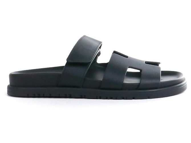 HERMÈS - Sandali Chypre di Hermès in pelle nera liscia (Taglia 36) Nero - vista 2