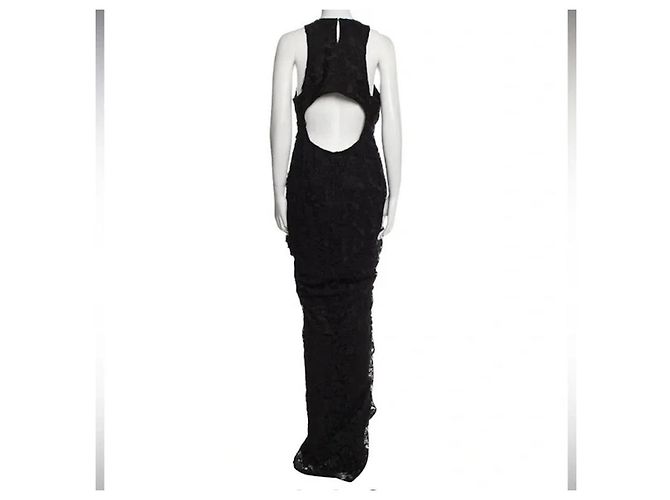 Vera Wang Abendkleid mit Schleppe aus schwarzer Spitze - Ansicht 3