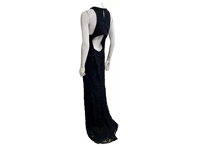 Vera Wang Abendkleid mit Schleppe aus schwarzer Spitze - Ansicht 4