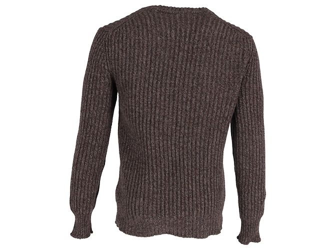 Brauner Wollpullover mit Rundhalsausschnitt aus Rippstrick von Dolce & Gabbana - Ansicht 3