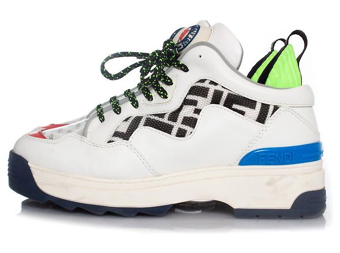 Fendi, sneakers T REX in pelle bianca Bianco Multicolore - vista 2