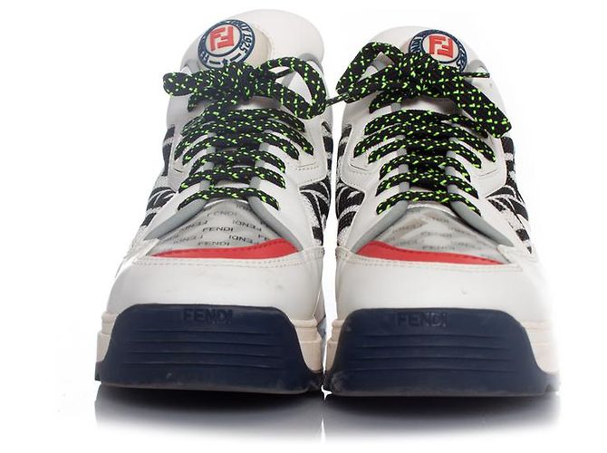 Fendi, sneakers T REX in pelle bianca Bianco Multicolore - vista 4