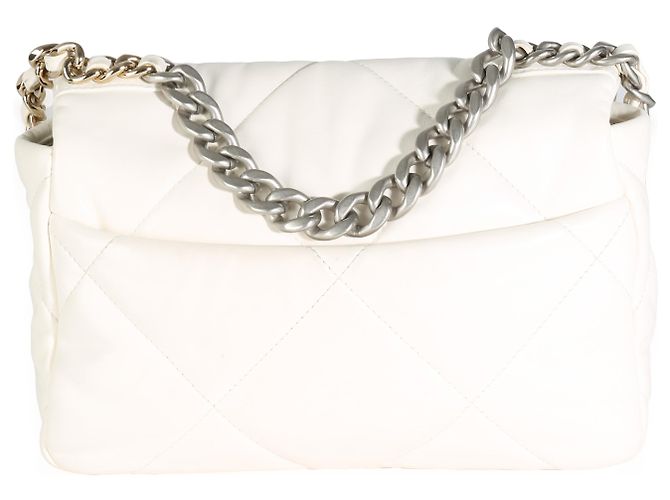 Bolsa Chanel 19 pequena em couro de cordeiro acolchoado branco - vista 2