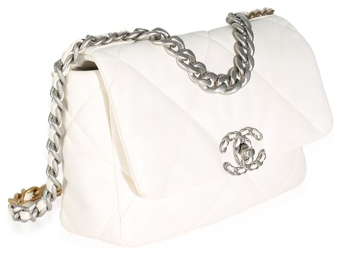 Bolsa Chanel 19 pequena em couro de cordeiro acolchoado branco - vista 4