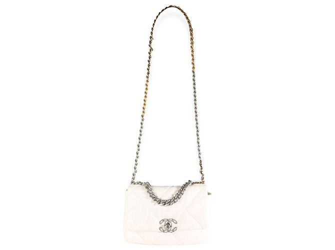 Bolsa Chanel 19 pequena em couro de cordeiro acolchoado branco - vista 5