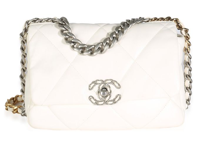 Bolsa Chanel 19 pequena em couro de cordeiro acolchoado branco - vista 8