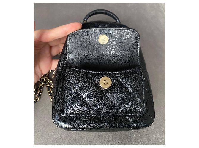 Chanel Classic 24C CC Mini Zaino in Pelle Nera Nero - vista 10